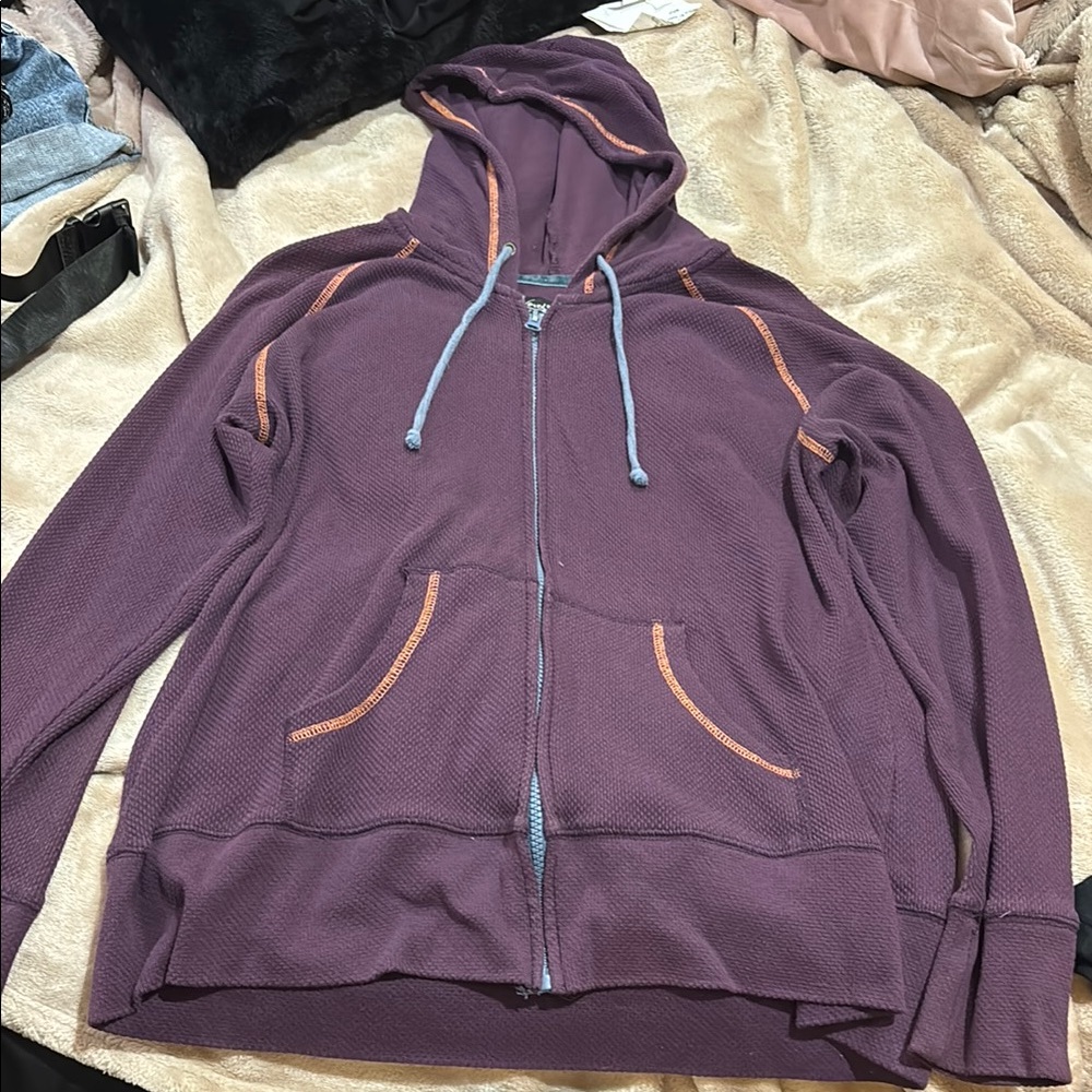 Casual Purple Hoodie with Orange and Blue Details